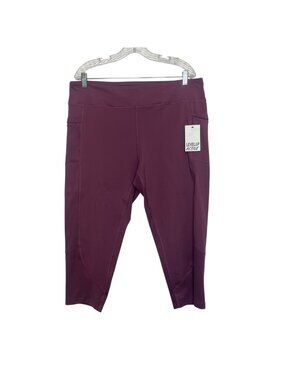 Level Up Active Cropped Activewear Leggings 2X Purple New Pockets Workout Gym